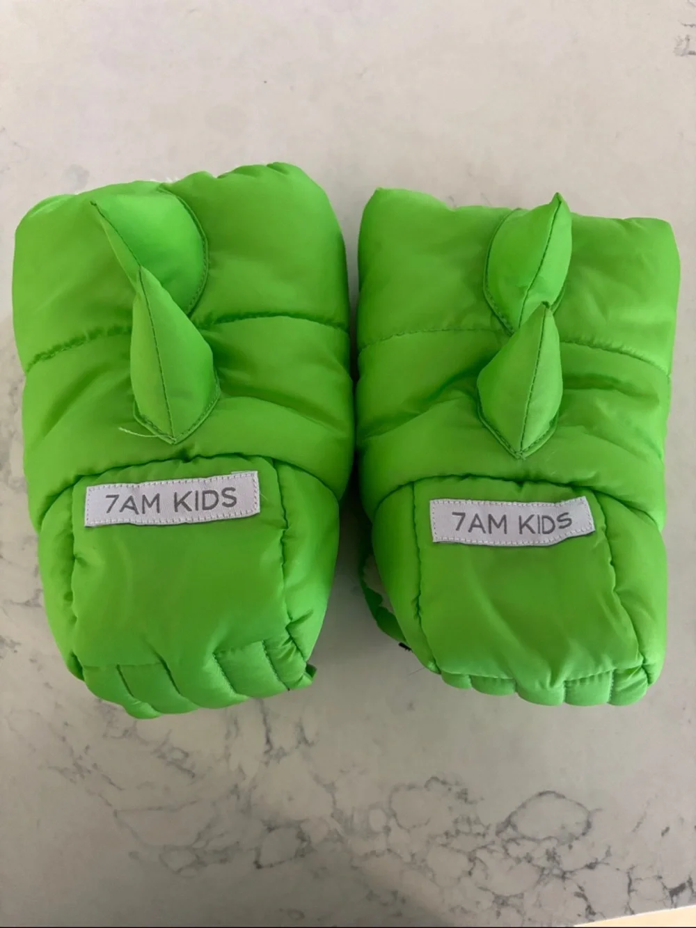 Bright Green Puffer Mittens for Kids Scooter handle bars